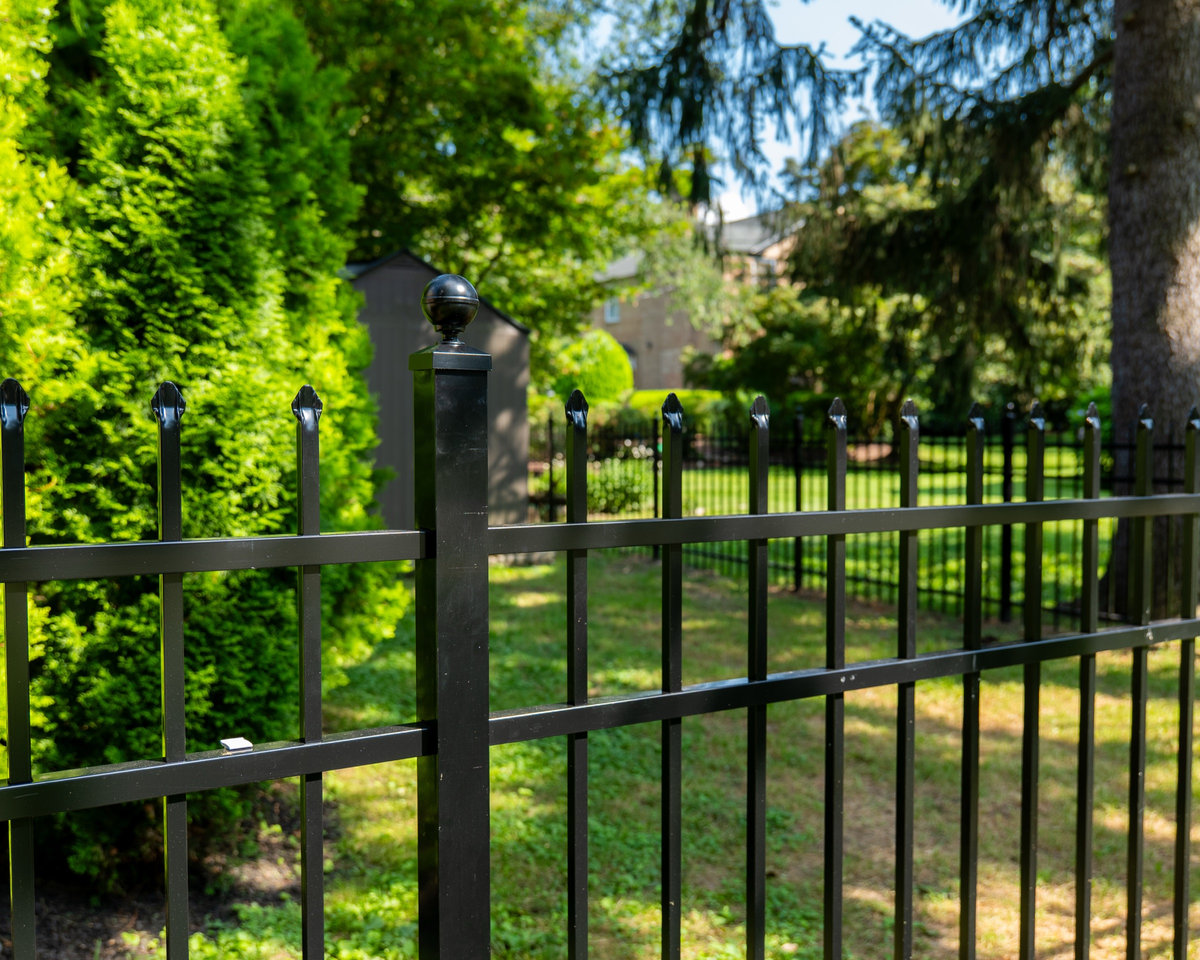 Black aluminum ornamental fence with caps Delaware