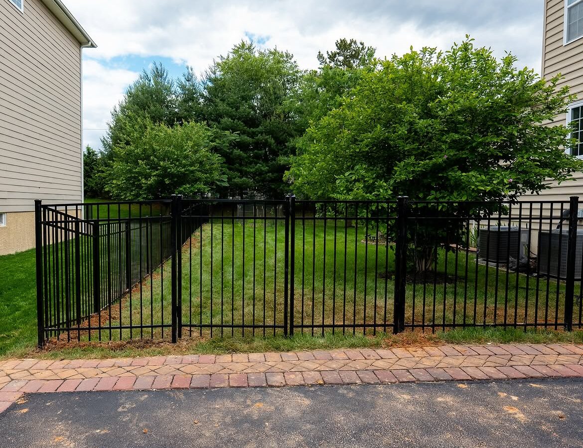 Full view of black aluminum fence in Delaware