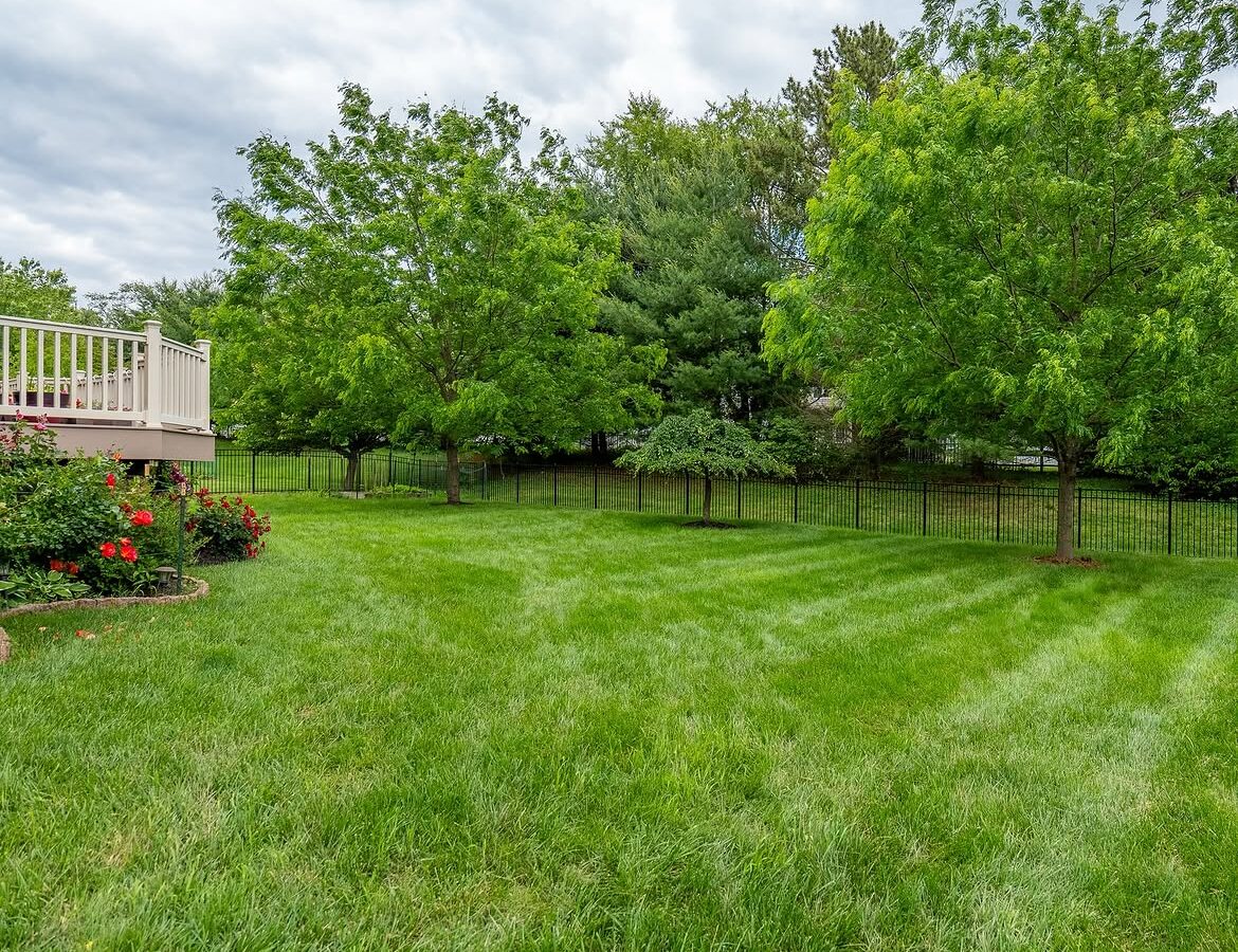 Angled view of black aluminum fence in Delaware