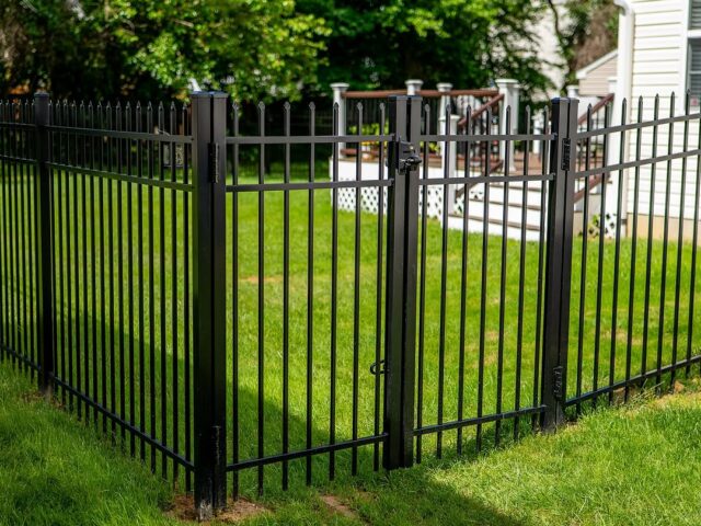 Black Aluminum Fence & Double Gate