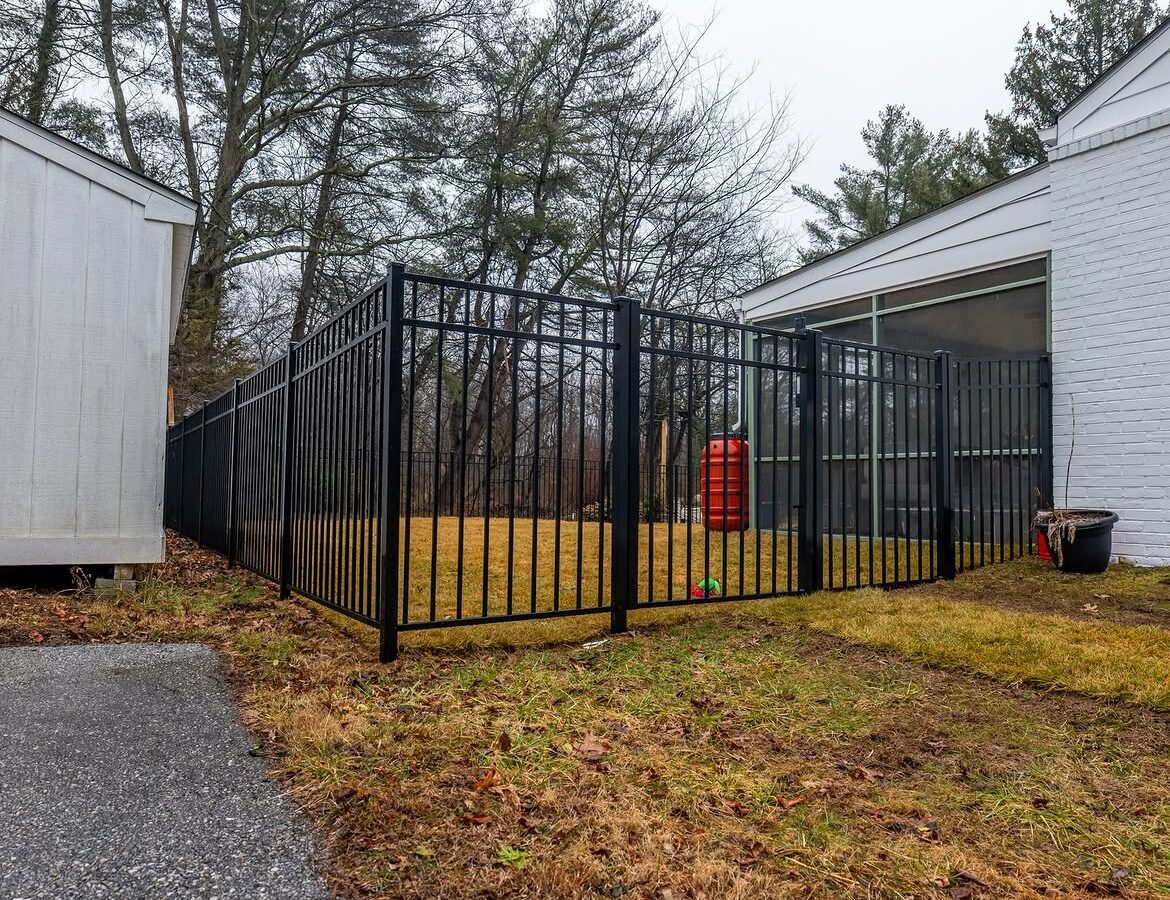 Full view of black aluminum fence in Newark, DE