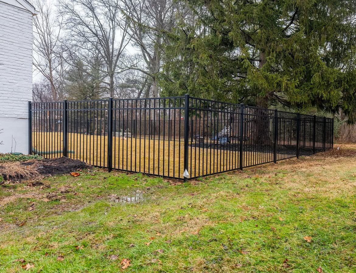 Angled view of black aluminum fence in Newark, DE