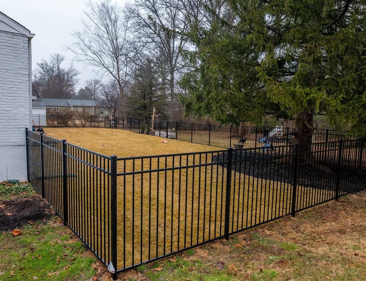 Close-up of black aluminum fence in Newark, DE