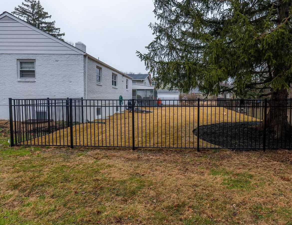 Wide view of black aluminum fence in Newark, DE