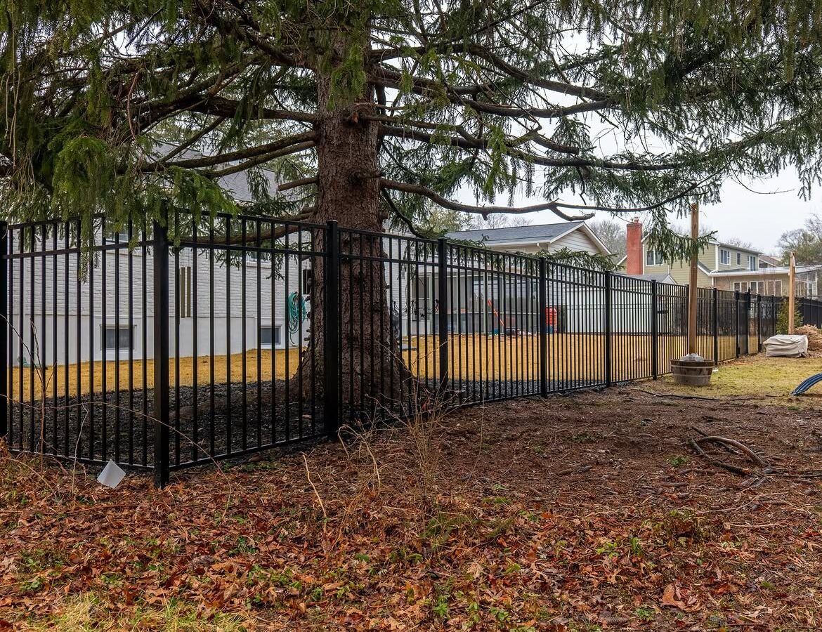 Rear yard view of black aluminum fence in Newark, DE