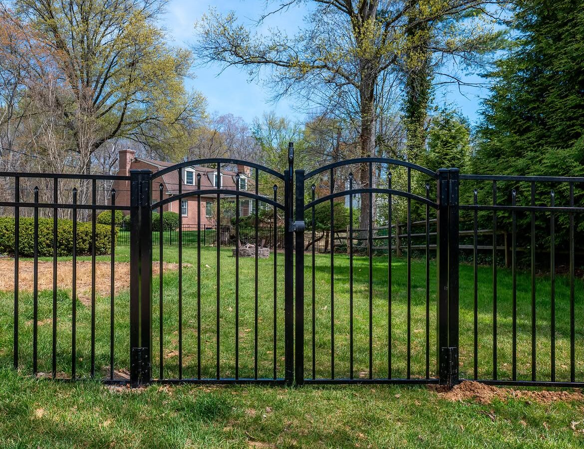 Gate and fence view of black aluminum fence in North Wilmington, DE
