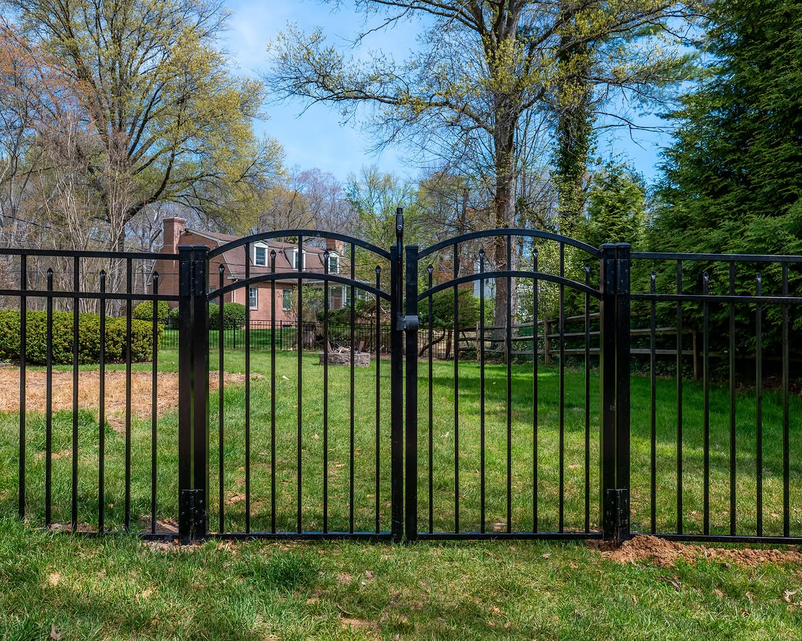 Gate and fence view of black aluminum fence in North Wilmington, DE