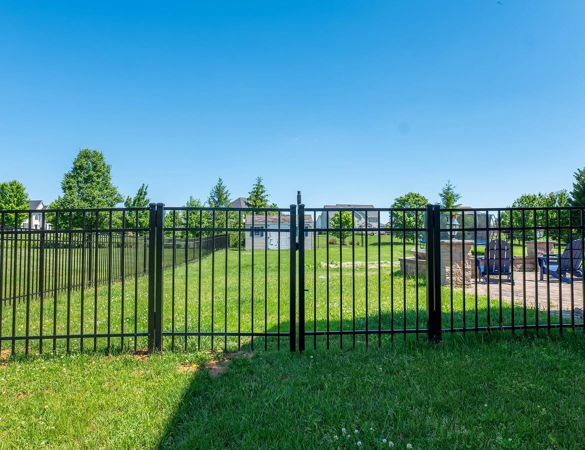 Gate detail of black aluminum fence in Delaware