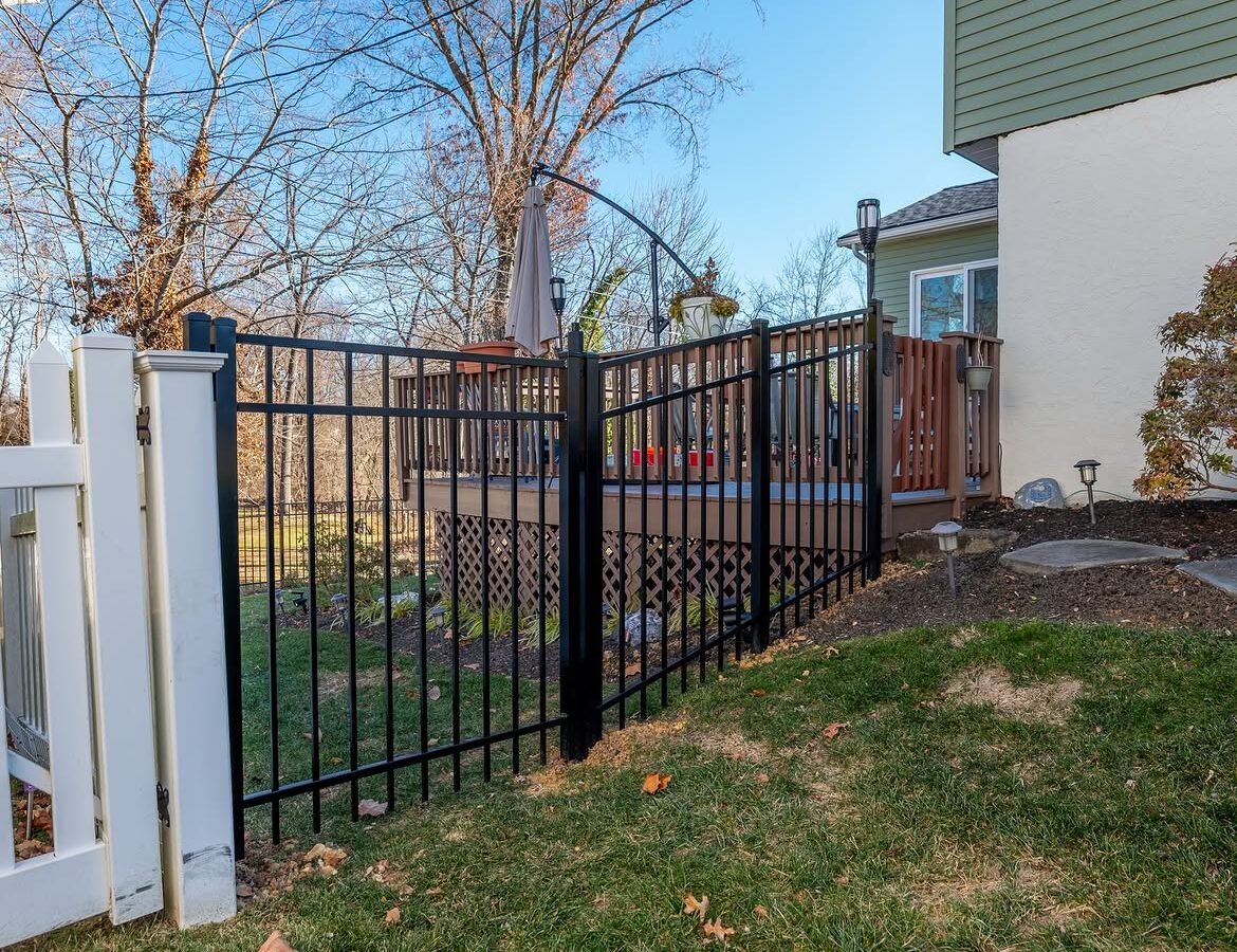 Corner detail of black aluminum fence in Pike Creek, DE
