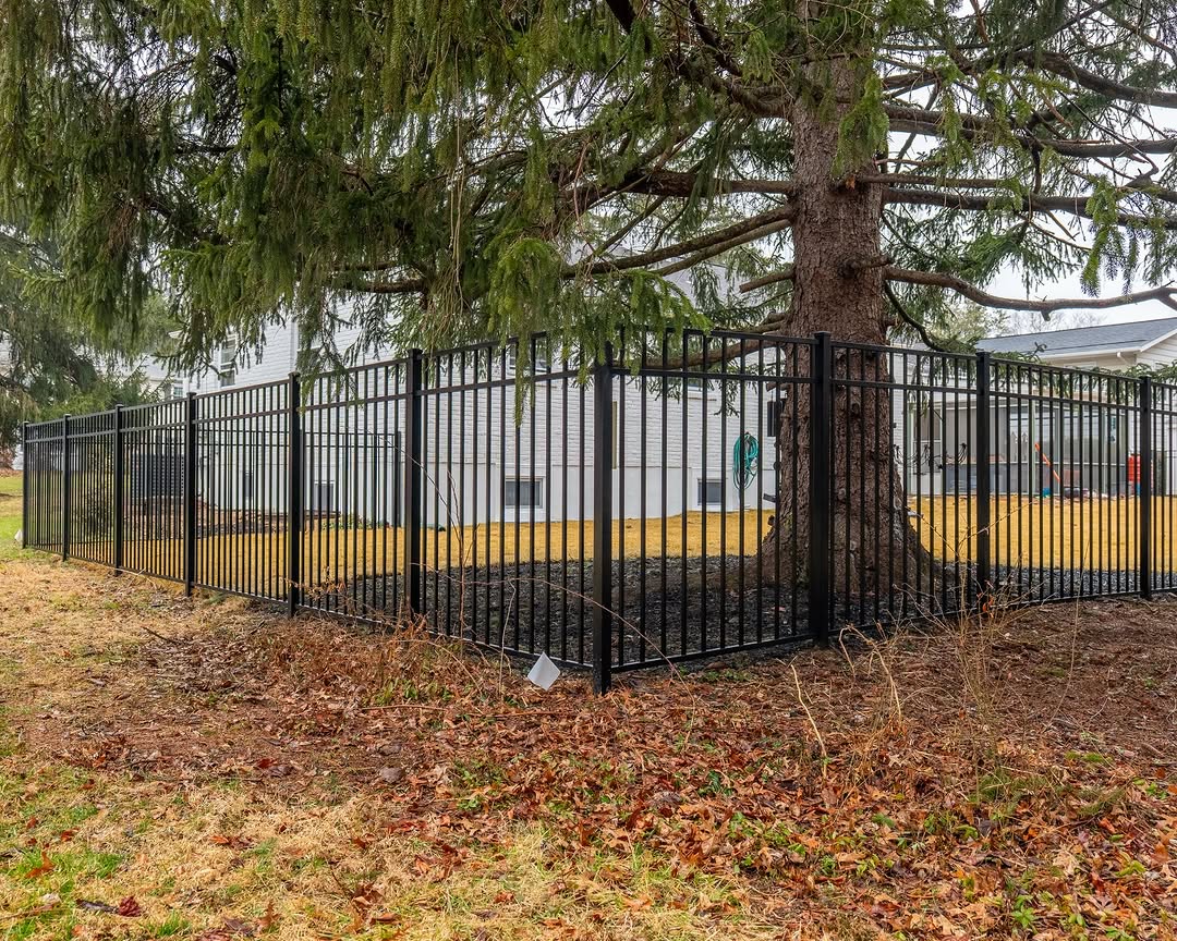 Full view of black aluminum fence in Delaware