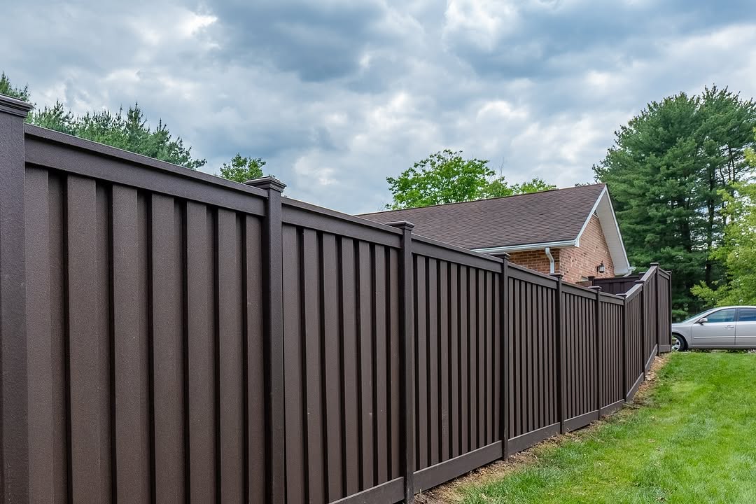 Full view of brown composite privacy fence in Delaware