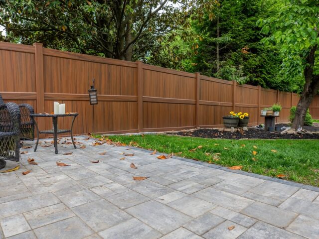 Brown Vinyl Privacy Fence & Paver Patio North Wilmington – 2
