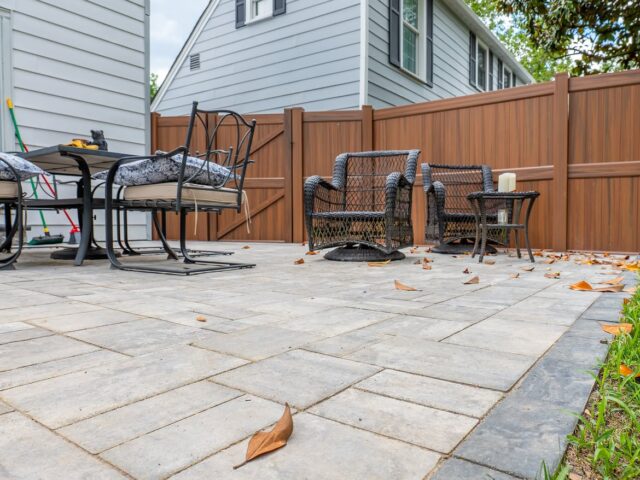 Brown Vinyl Privacy Fence & Paver Patio North Wilmington – 3