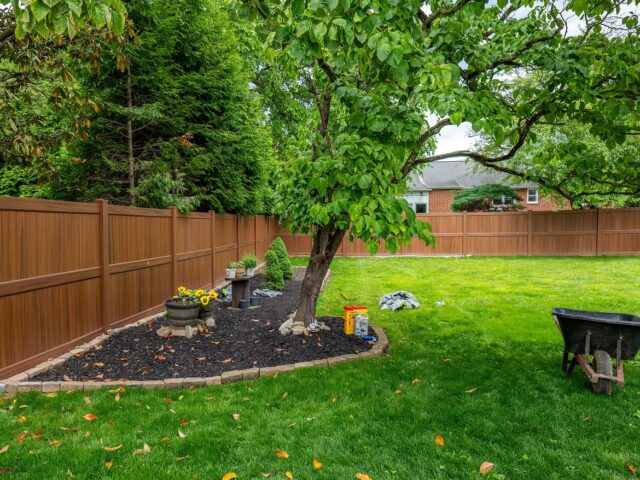 Brown Vinyl Privacy Fence & Paver Patio North Wilmington – 5