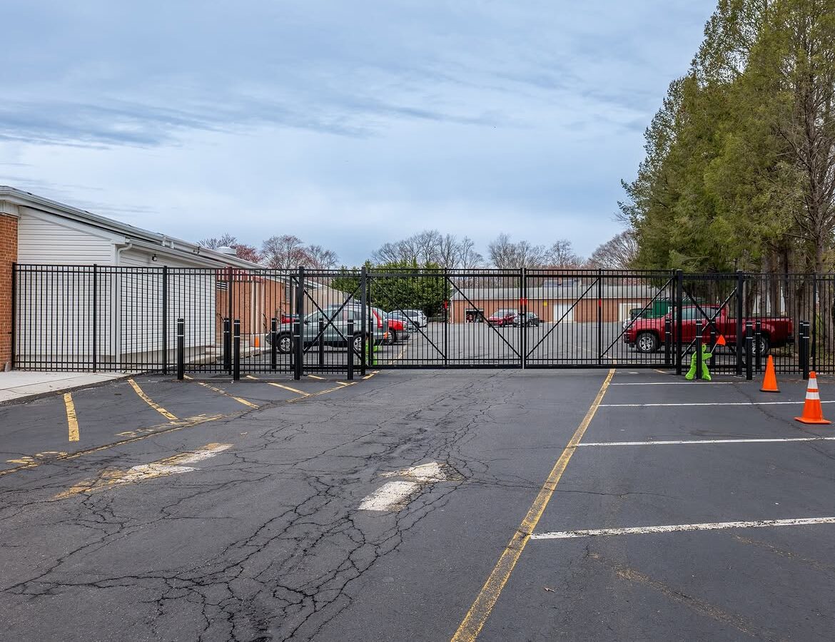Open gate view of commercial aluminum security gate in Delaware