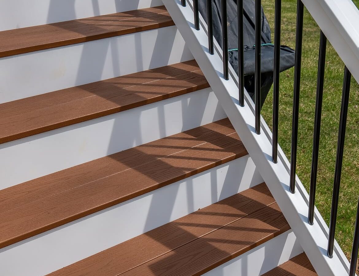Full view of composite deck with white rails in Delaware