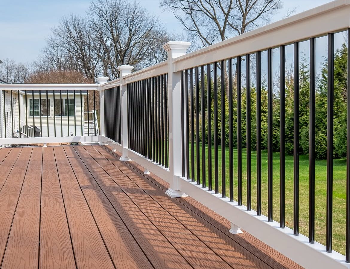 Full view of composite deck with white rails in Delaware