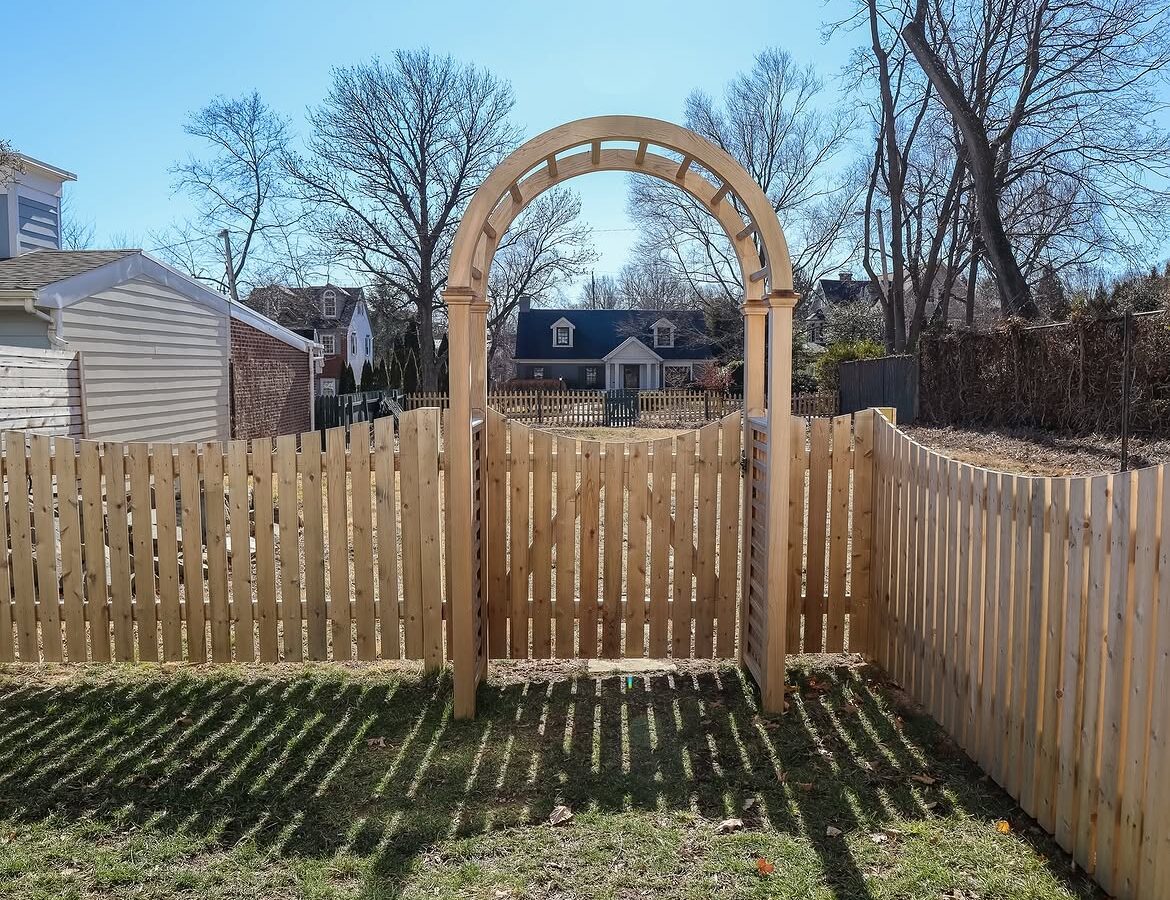 Gate detail of custom wood fence in Delaware