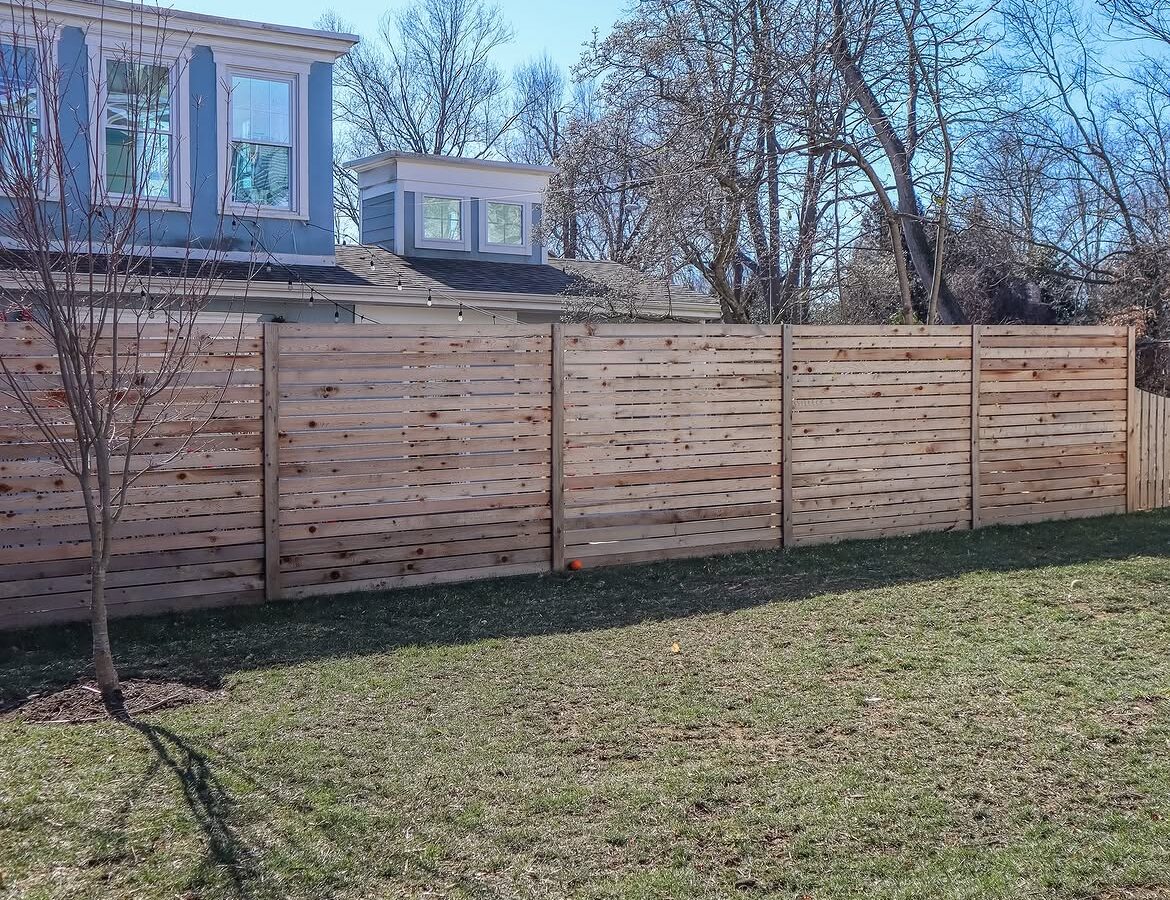 Corner detail of custom wood fence in Delaware