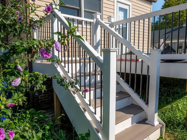 Deck Stairs with White Rail