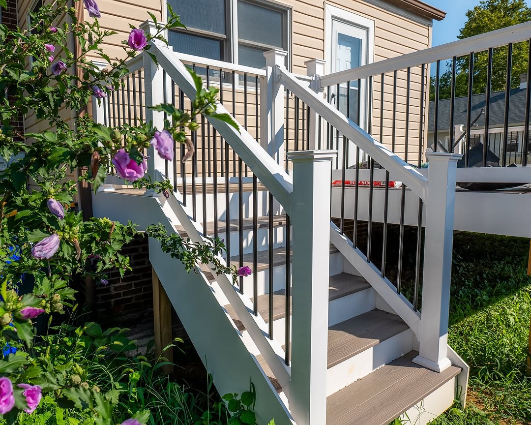 Full view of deck stairs with white rails in Delaware