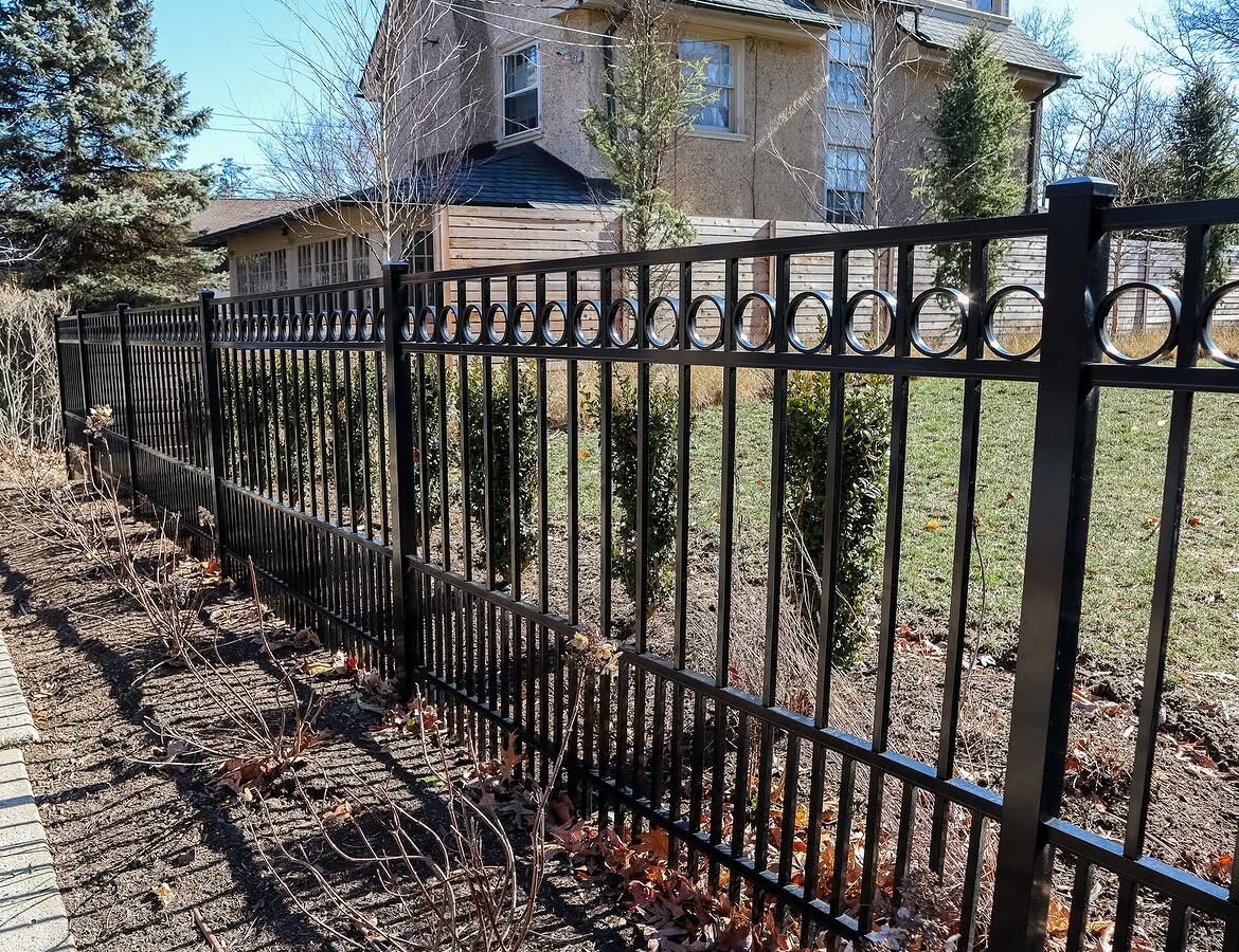 Full view of ornamental black aluminum fence in Delaware
