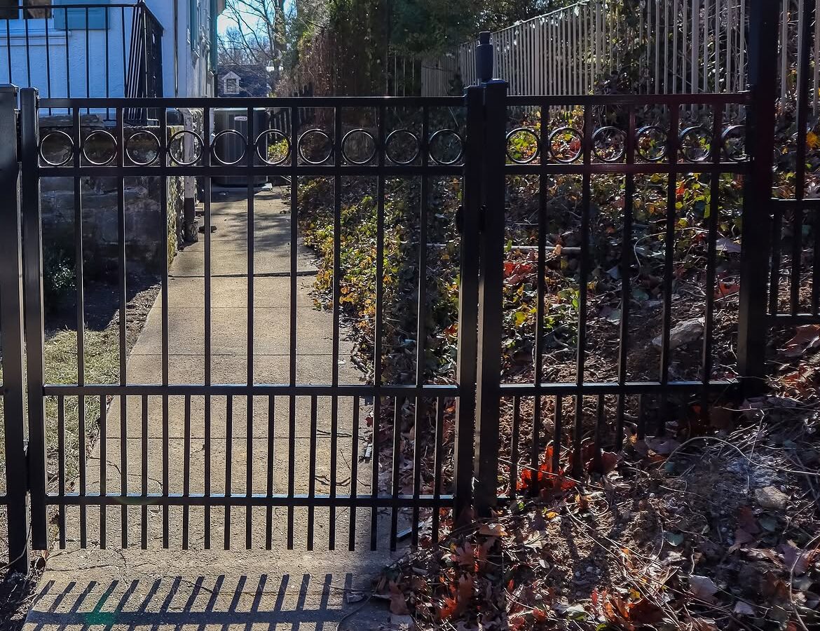 Gate detail of ornamental black aluminum fence in Delaware
