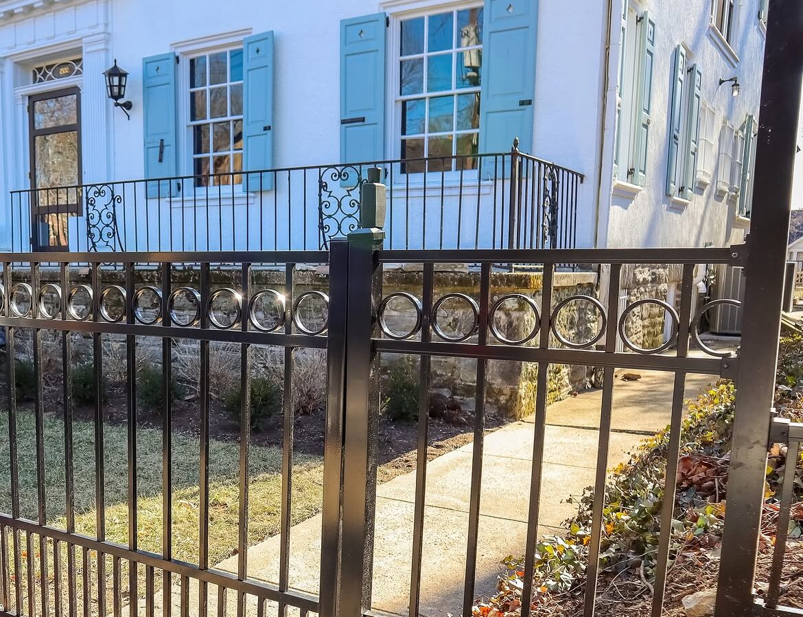 Gate and fence view of ornamental black aluminum fence in Delaware
