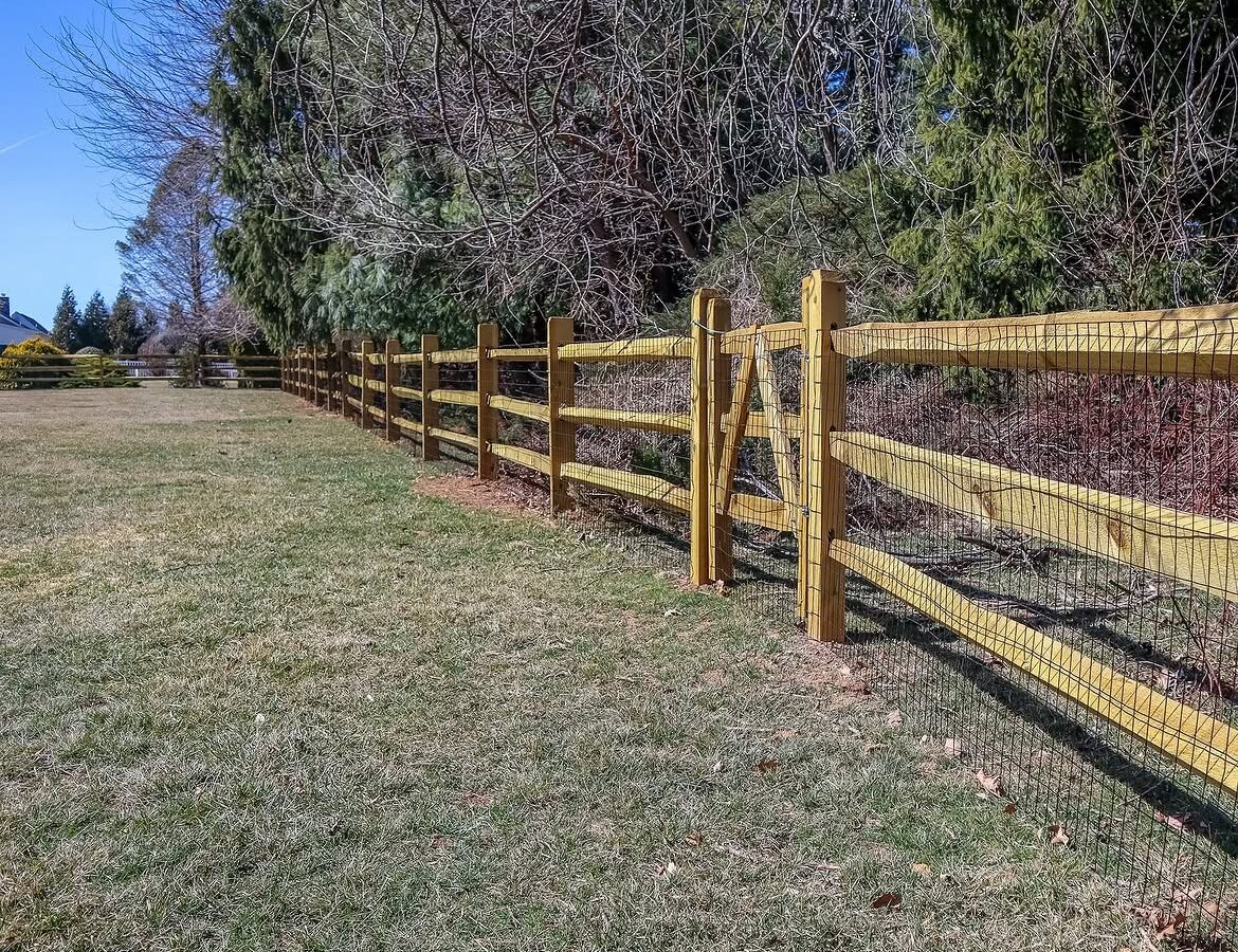 Full view of split rail fence with wire backing in Delaware
