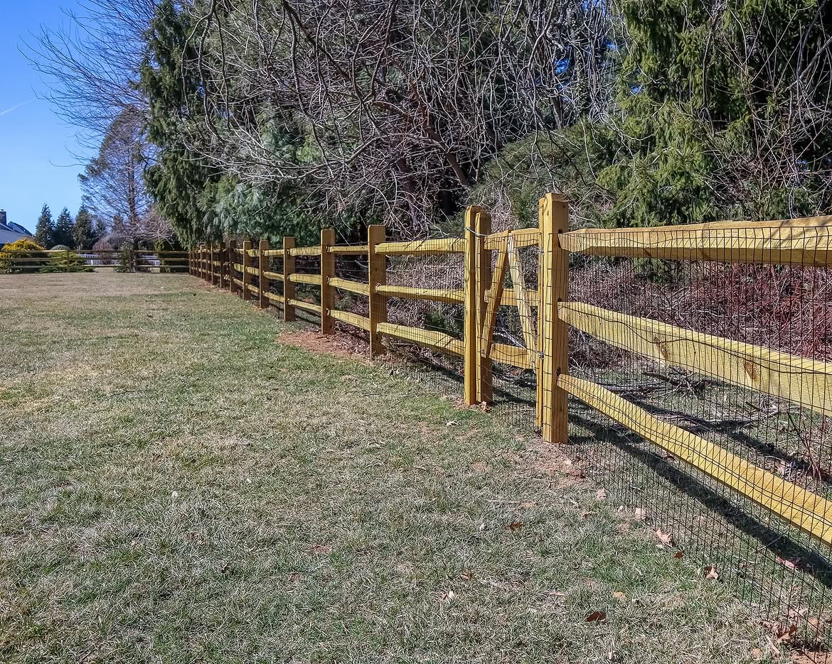 Full view of split rail fence with wire backing in Delaware