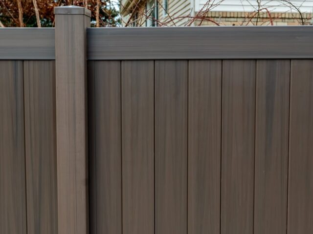 Tan & Brown Faux Wood Vinyl Fence – 6