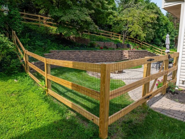 Wood Post & Rail Above Paver Patio