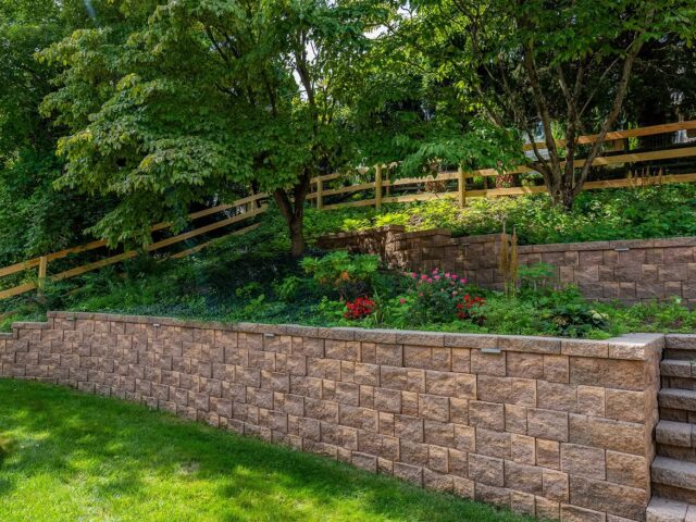 Wood Post & Rail with Paver Patio and Retaining Wall – 6