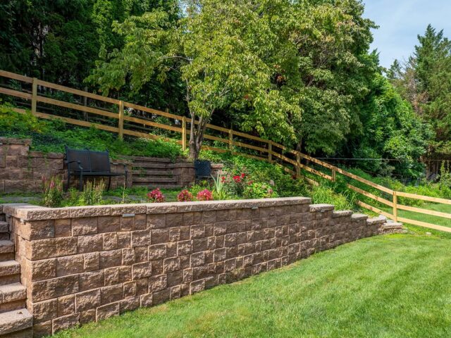 Wood Post & Rail with Paver Patio and Retaining Wall – 7